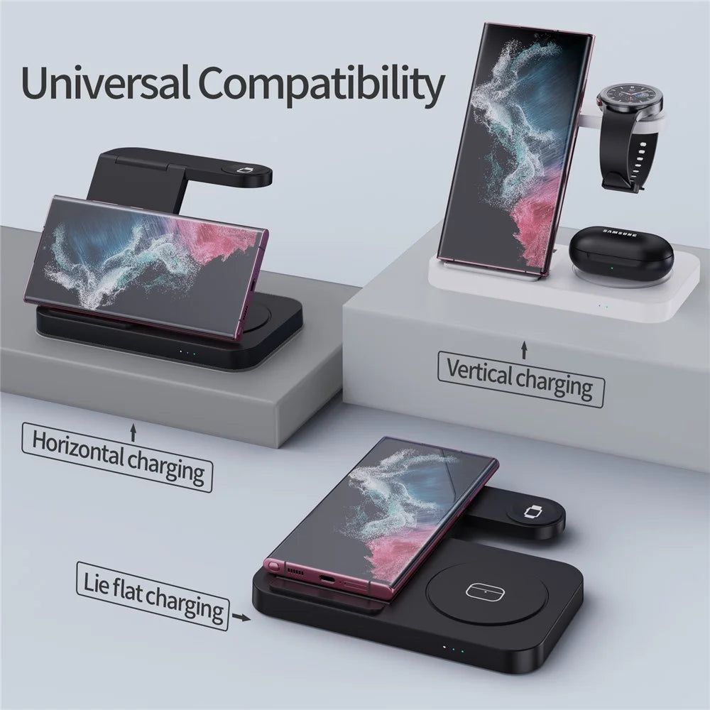 B-18C 3 in 1 Wireless Charger 15W Fast Charging Station Charger Stand for Samsung Galaxy  /  Watch  /  Buds - Black - 6