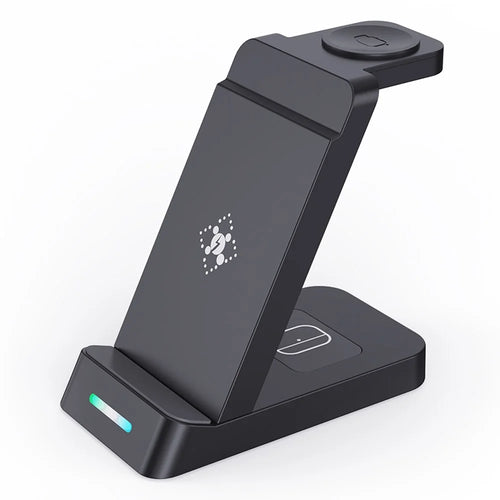 B-20A Vertical Wireless Charger for Apple Watch, iPhone, AirPods 3 in 1 Wireless Charger Stand Dock Station - Black - 1