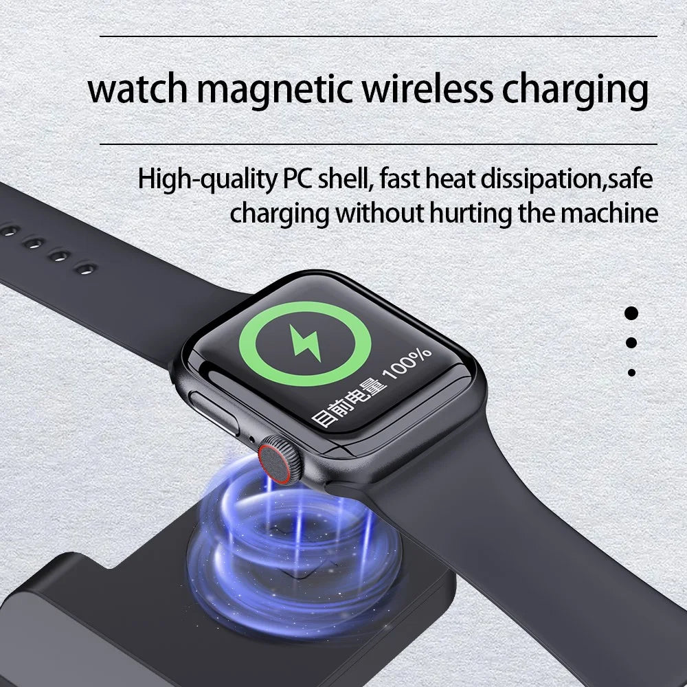 B-20A Vertical Wireless Charger for Apple Watch, iPhone, AirPods 3 in 1 Wireless Charger Stand Dock Station - Black - 5