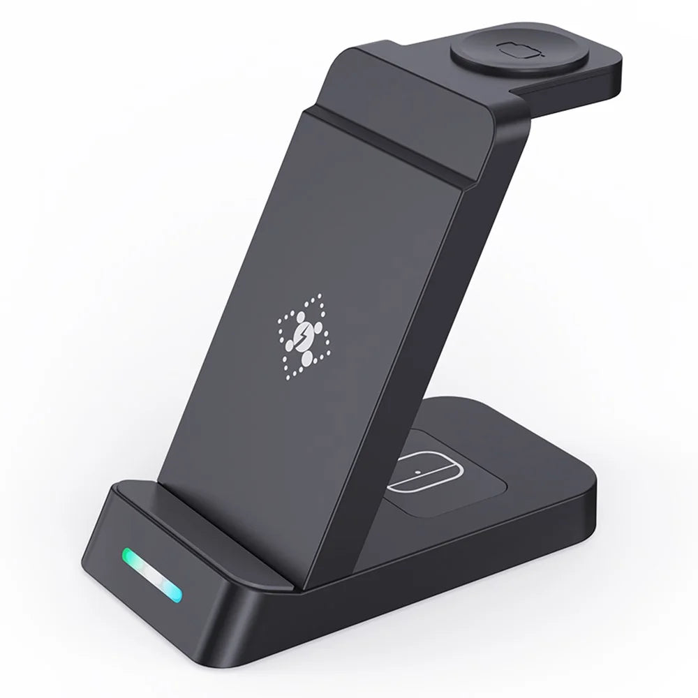 B-20A 3 in 1 Wireless Charging Station 15W Foldable Magnetic Charger Stand for Phone Earbuds Samsung Galaxy Watch 3 / 4 / 5 / 6 / 7 - Black - 2