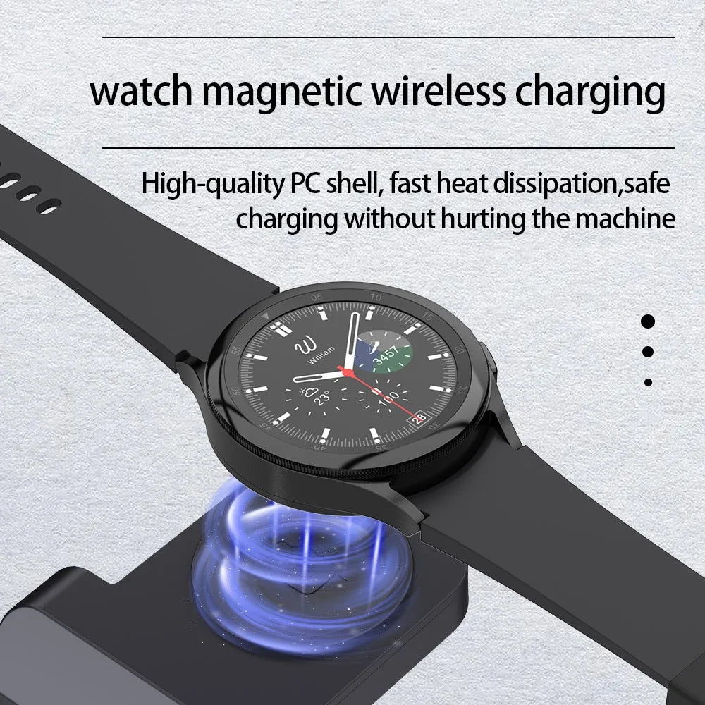 B-20A 3 in 1 Wireless Charging Station 15W Foldable Magnetic Charger Stand for Phone Earbuds Samsung Galaxy Watch 3 / 4 / 5 / 6 / 7 - Black - 6