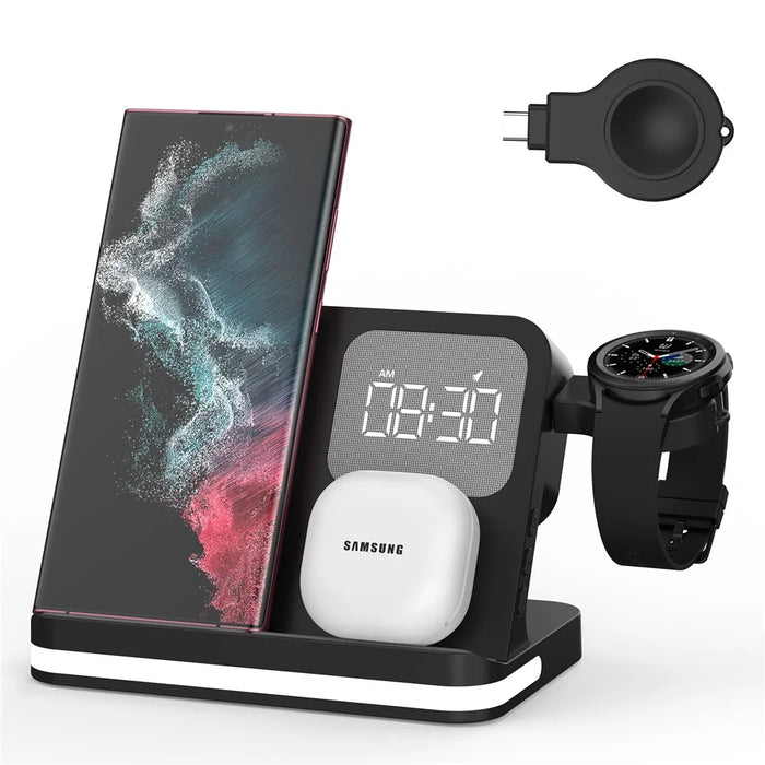 B-22 3 in 1 Wireless Charger 15W Charging Station for Samsung Galaxy Phone  /  Watch  /  Buds with Alarm Clock - Black - 1