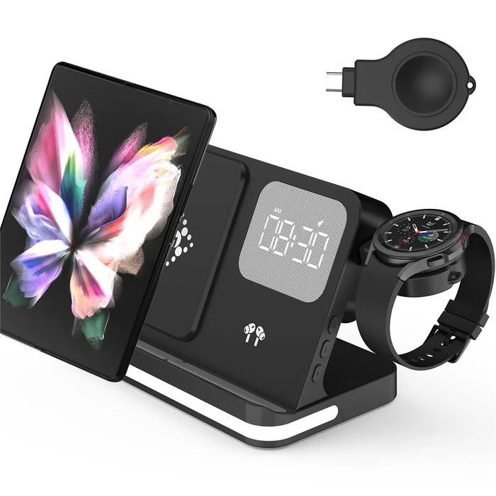 B-22 3 in 1 Wireless Charger 15W Charging Station for Samsung Galaxy Phone  /  Watch  /  Buds with Alarm Clock - Black - 2