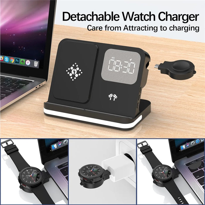 B-22 3 in 1 Wireless Charger 15W Charging Station for Samsung Galaxy Phone  /  Watch  /  Buds with Alarm Clock - Black - 4