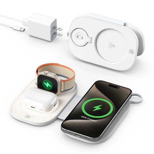 T5 3 in 1 Wireless Charging Station Magnetic Foldable Travel Charger for Smartphone / Apple Watch / Earphones (No Power Adapter) - White - 1