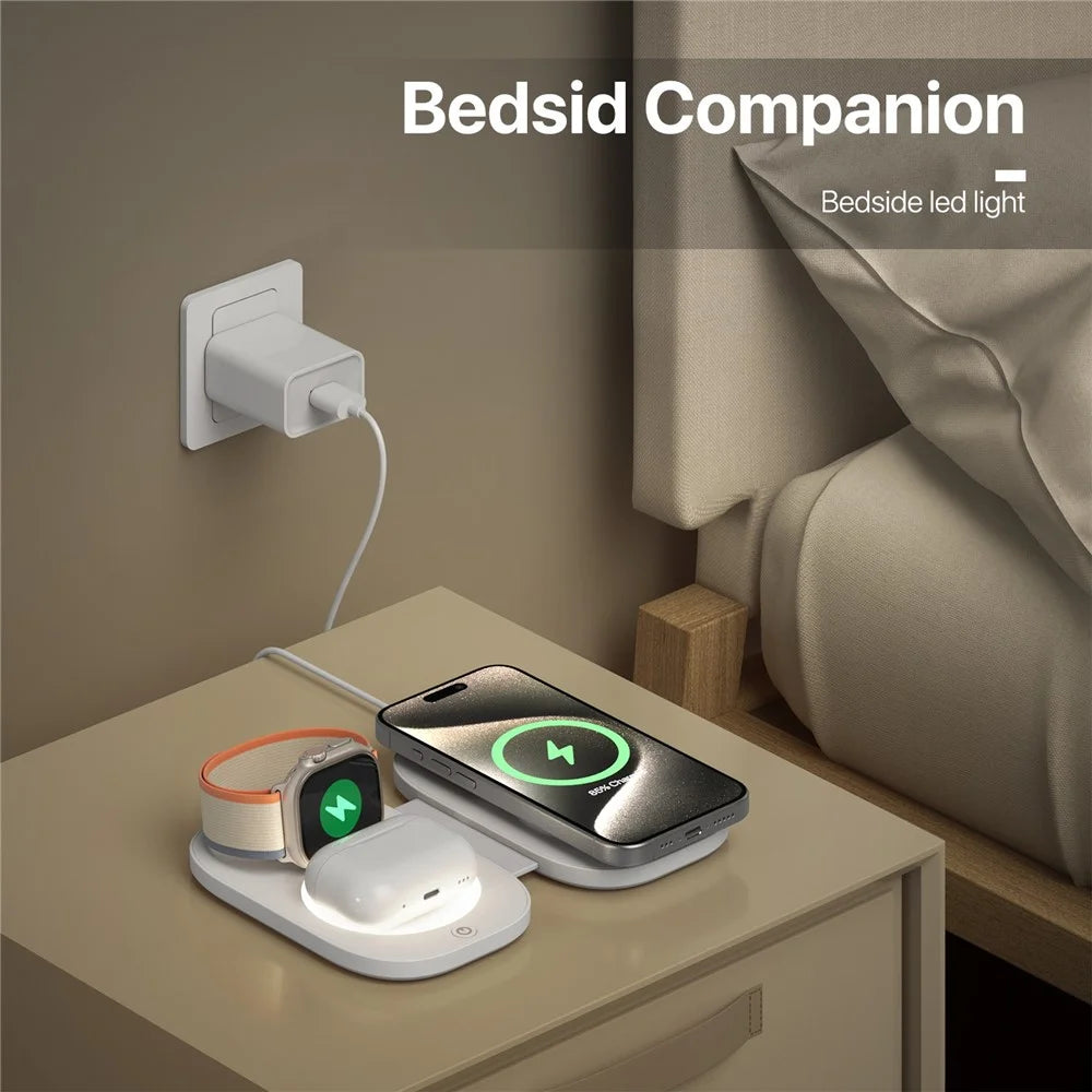 T5 3 in 1 Wireless Charging Station Magnetic Foldable Travel Charger for Smartphone / Apple Watch / Earphones (No Power Adapter) - White - 7