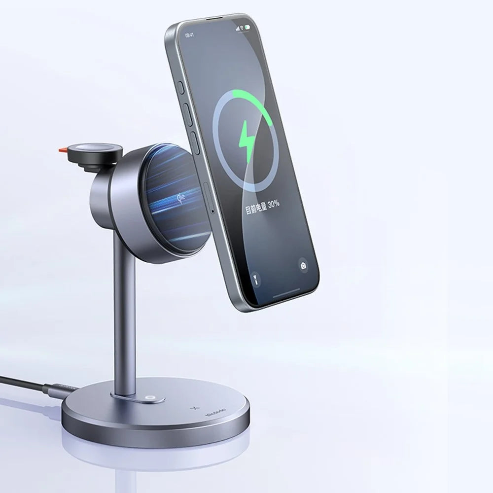 MCDODO CH-2462 MagQ Qi2 Wireless Charger with EU Plug Adapter, 3-in-1 Charging Station Stand - Black - 4