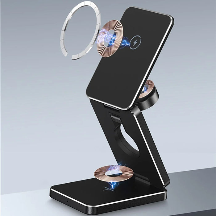 AK30 3-in-1 Foldable Charging Stand Phone Watch Earphone Aluminum Alloy 15W Magnetic Wireless Charger - 3