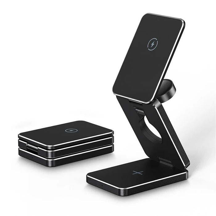 AK30 3-in-1 Foldable Charging Stand Phone Watch Earphone Aluminum Alloy 15W Magnetic Wireless Charger - 7