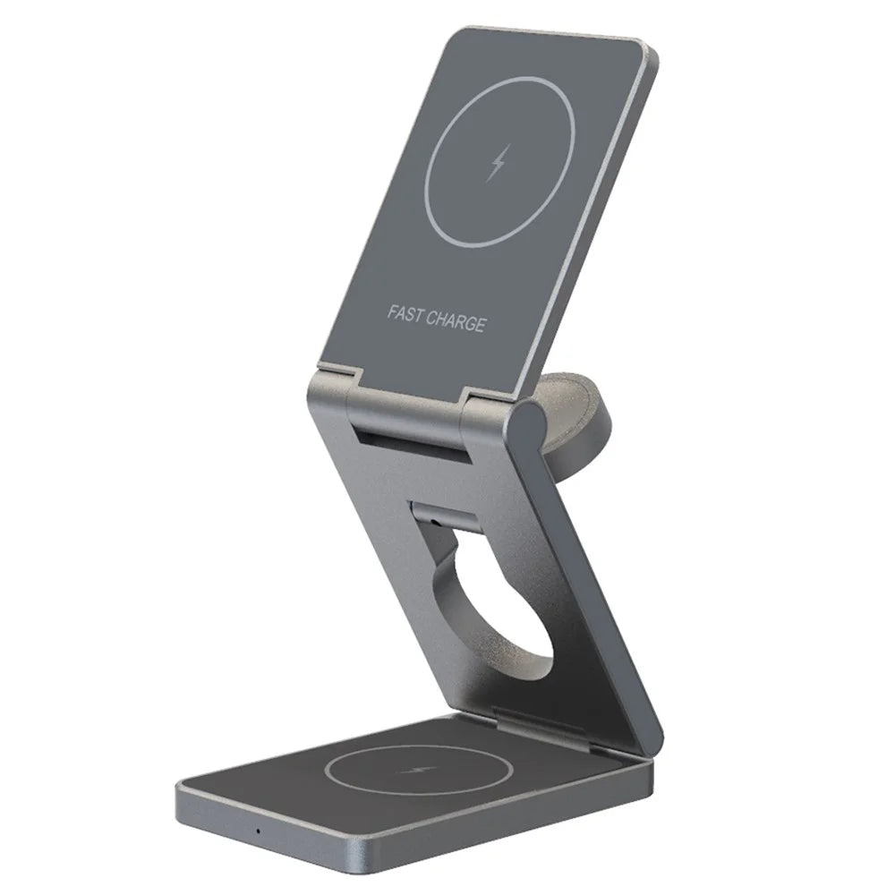 YT10 3-in-1 Foldable Phone Watch Earphone Aluminum Alloy 15W Magnetic Wireless Charger - 1
