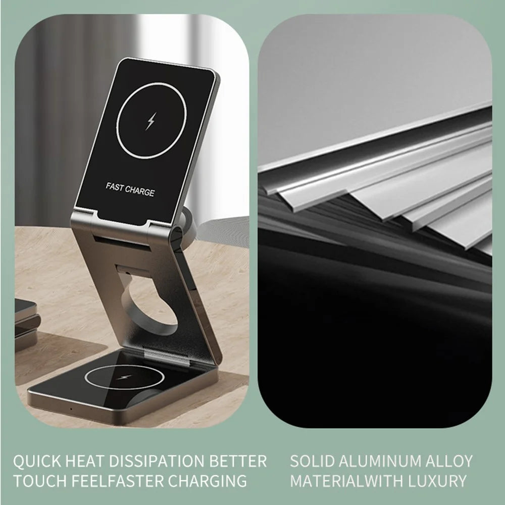 YT10 3-in-1 Foldable Phone Watch Earphone Aluminum Alloy 15W Magnetic Wireless Charger - 4