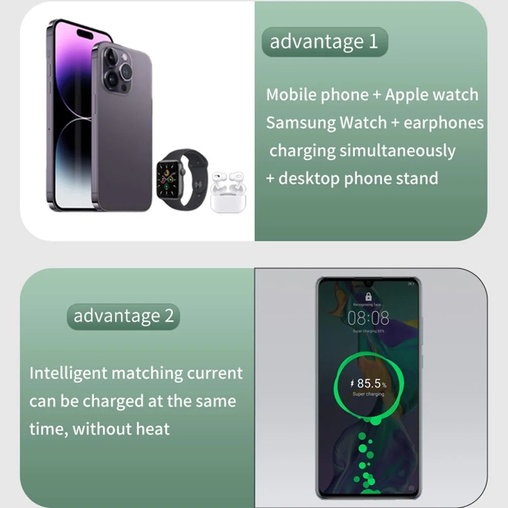 YT10 3-in-1 Foldable Phone Watch Earphone Aluminum Alloy 15W Magnetic Wireless Charger - 5