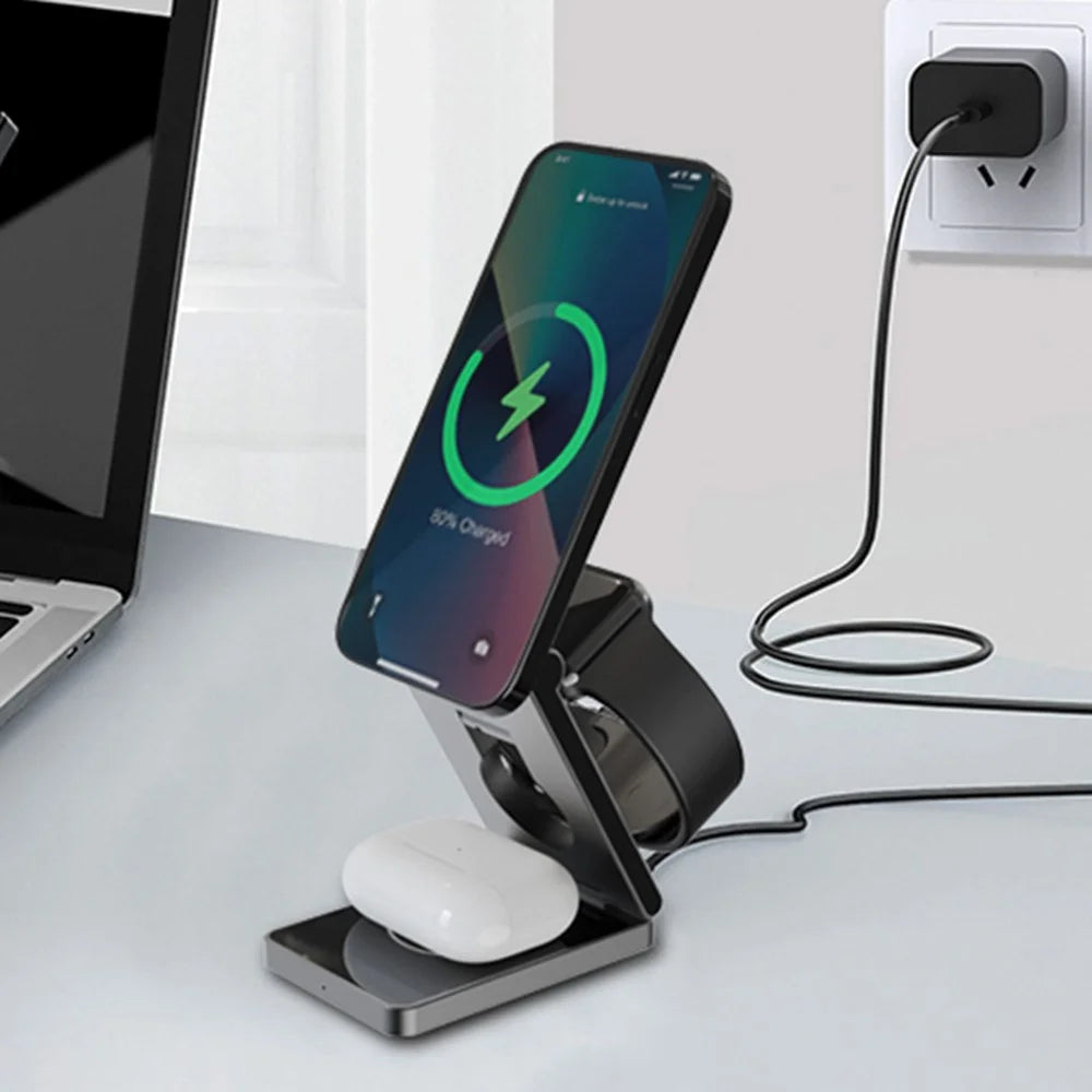 YT10 3-in-1 Foldable Phone Watch Earphone Aluminum Alloy 15W Magnetic Wireless Charger - 6