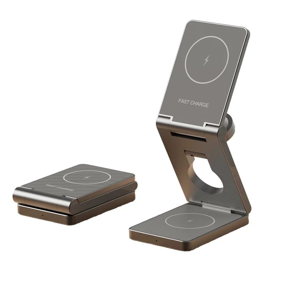 YT10 3-in-1 Foldable Phone Watch Earphone Aluminum Alloy 15W Magnetic Wireless Charger - 2