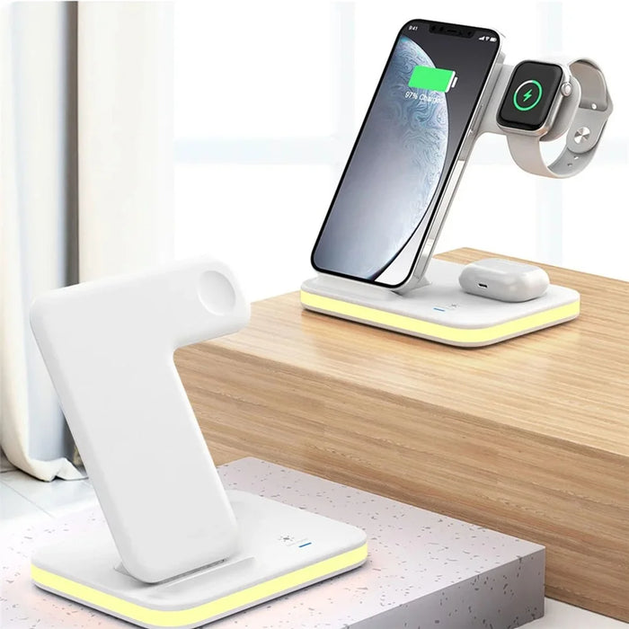 E6 4-in-1 15W Wireless Charger Phone Watch Earphone Charging Stand Night Light - White - 1