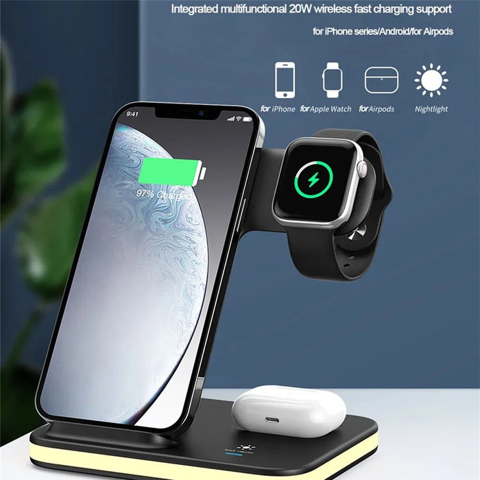 E6 4-in-1 15W Wireless Charger Phone Watch Earphone Charging Stand Night Light - White - 2