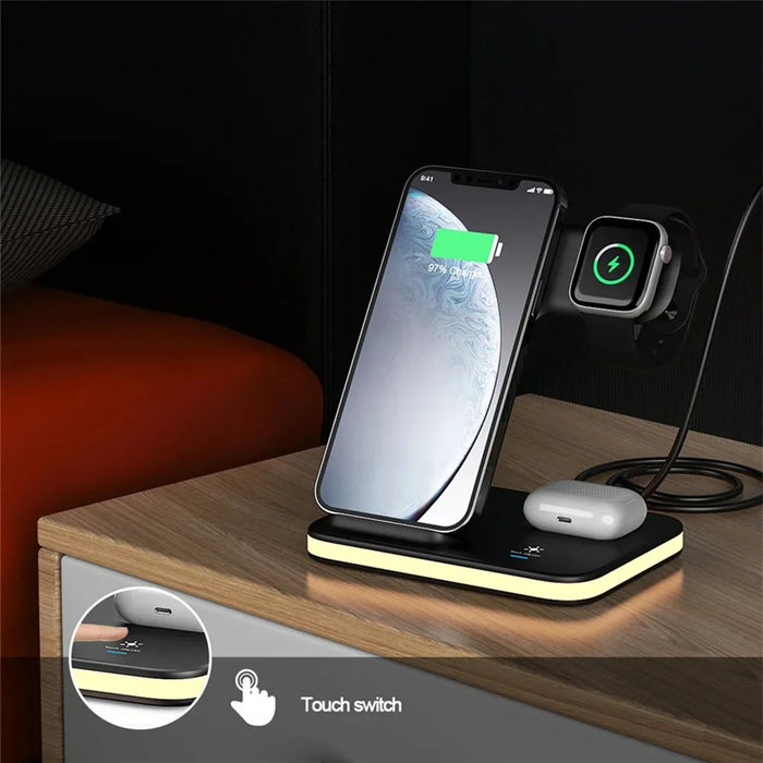 E6 4-in-1 15W Wireless Charger Phone Watch Earphone Charging Stand Night Light - White - 4