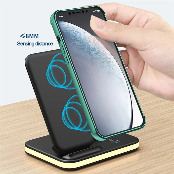 E6 4-in-1 15W Wireless Charger Phone Watch Earphone Charging Stand Night Light - White - 5