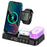 A37 3 in 1 Foldable Phone Watch Earphone 15W Wireless Charger Digital Clock RGB LED Night Light - Black - 7