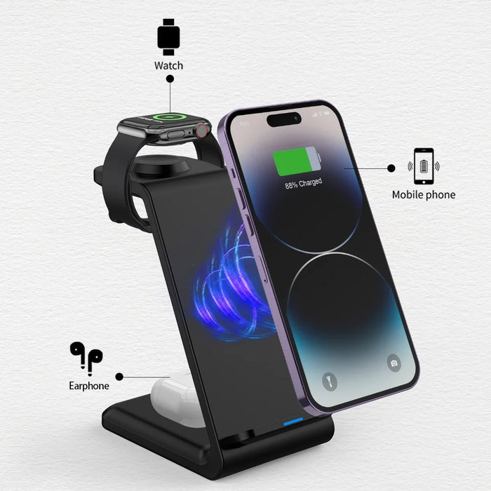 E8 3-in-1 15W Wireless Charger Phone Watch Earphone Desktop Charging Stand - White - 2