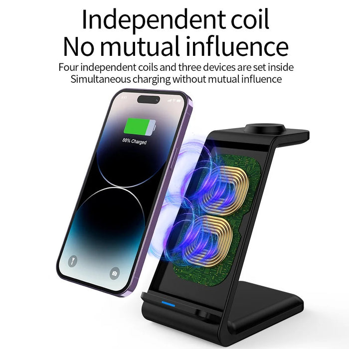 E8 3-in-1 15W Wireless Charger Phone Watch Earphone Desktop Charging Stand - White - 4