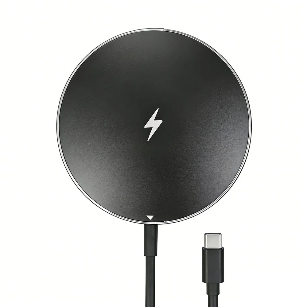 C12 Type-C Cable Round Magnetic Wireless Charger Phone Charging Pad - Black - 1