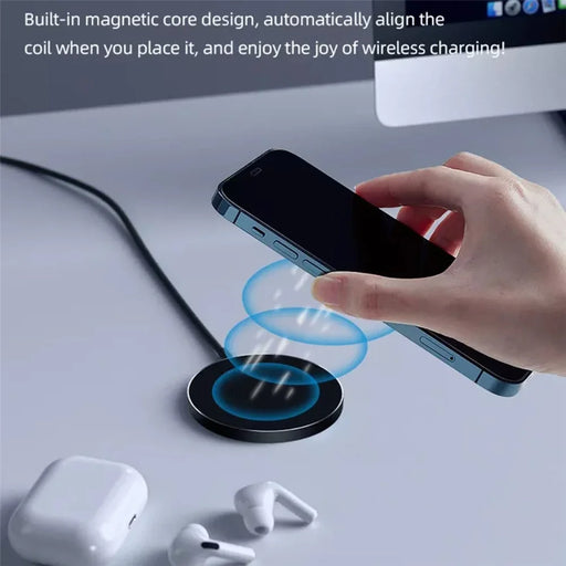 C12 Type-C Cable Round Magnetic Wireless Charger Phone Charging Pad - Black - 2