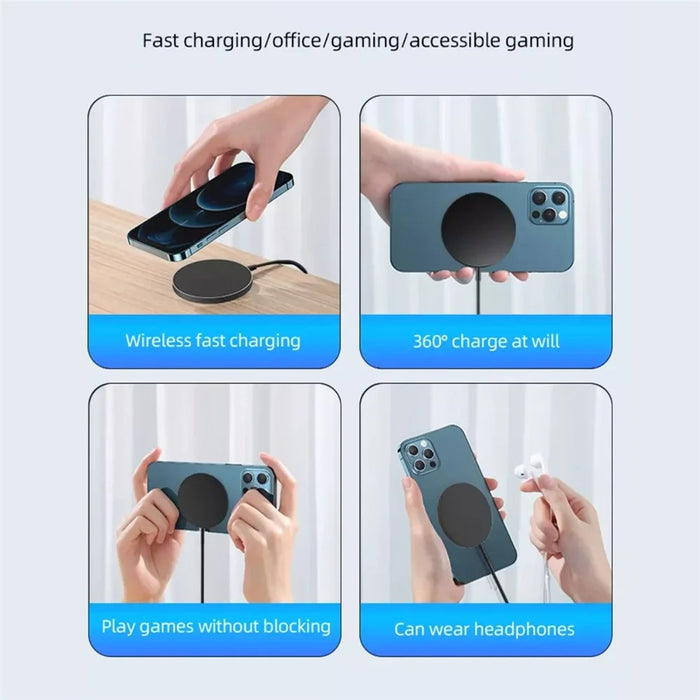 C12 Type-C Cable Round Magnetic Wireless Charger Phone Charging Pad - Black - 6