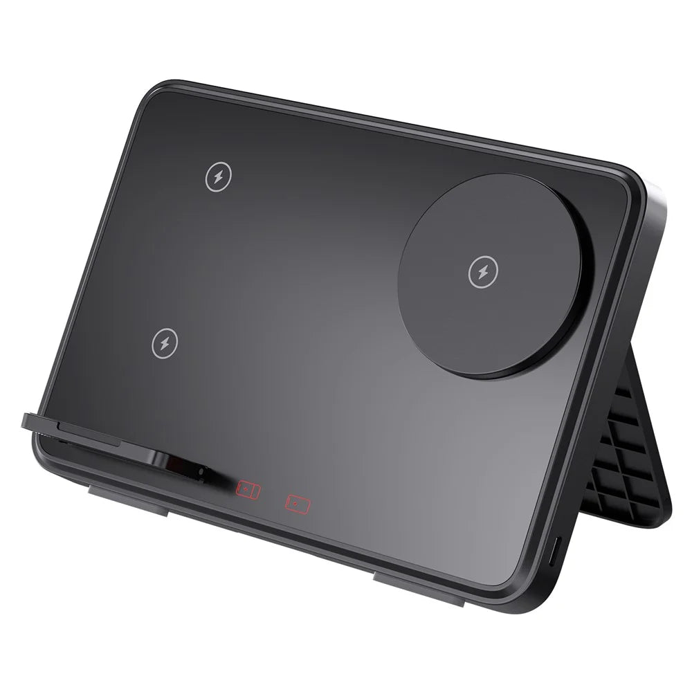 C30 15W Dual Ring Foldable 3 in 1 Wireless Charger Watch Earphone Phone Magnetic Wireless Charger - Black - 1