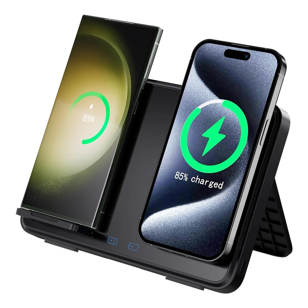 C30 15W Dual Ring Foldable 3 in 1 Wireless Charger Watch Earphone Phone Magnetic Wireless Charger - Black - 2