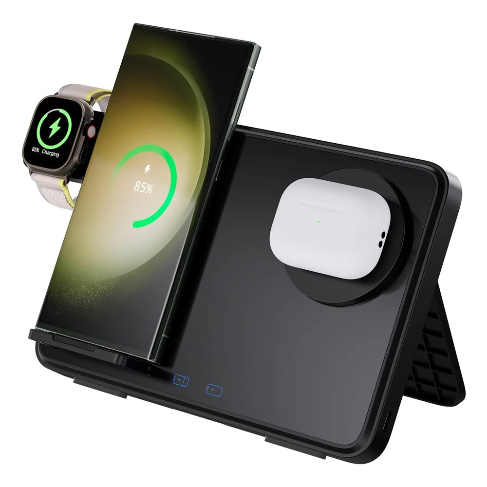 C30 15W Dual Ring Foldable 3 in 1 Wireless Charger Watch Earphone Phone Magnetic Wireless Charger - Black - 3