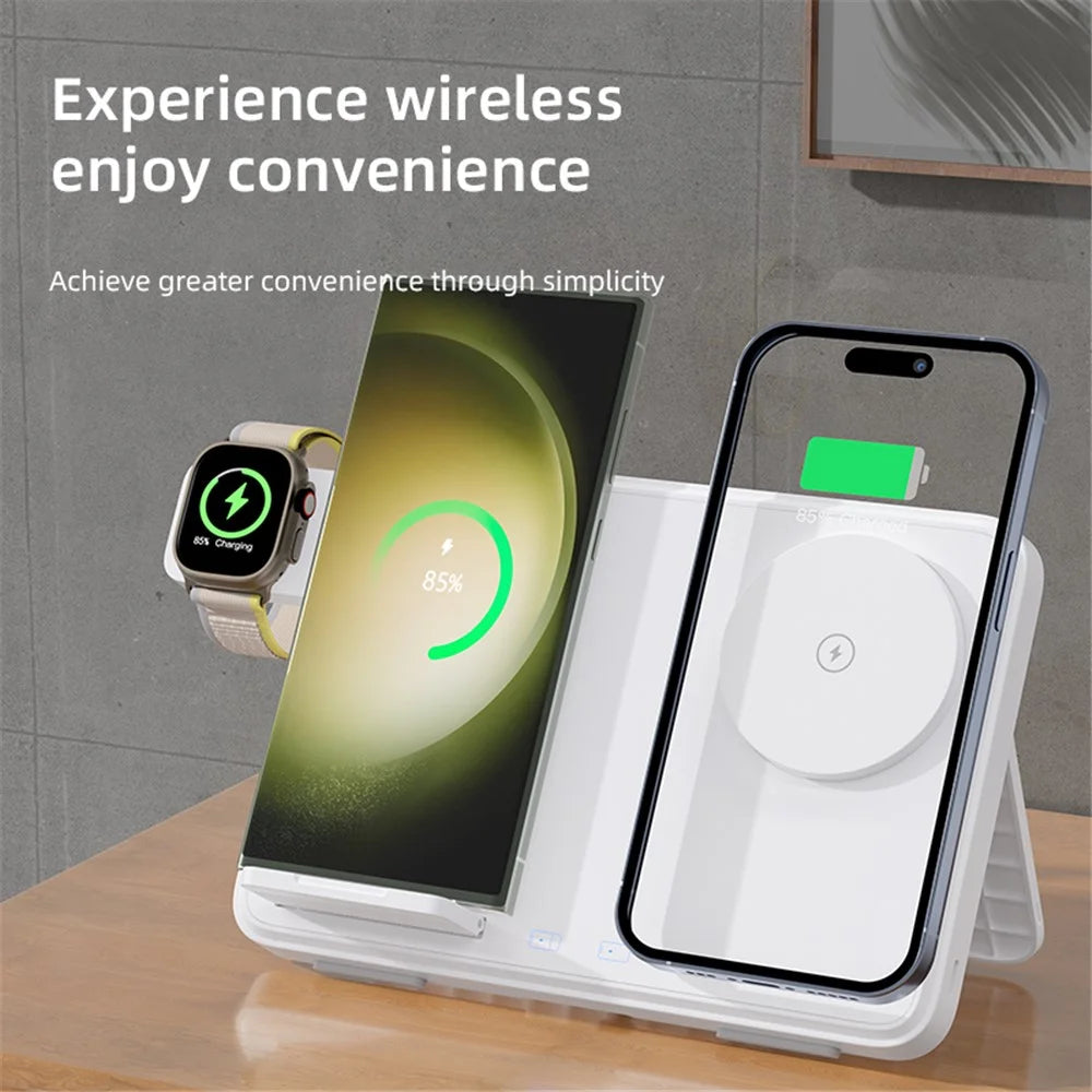 C30 15W Dual Ring Foldable 3 in 1 Wireless Charger Watch Earphone Phone Magnetic Wireless Charger - Black - 6