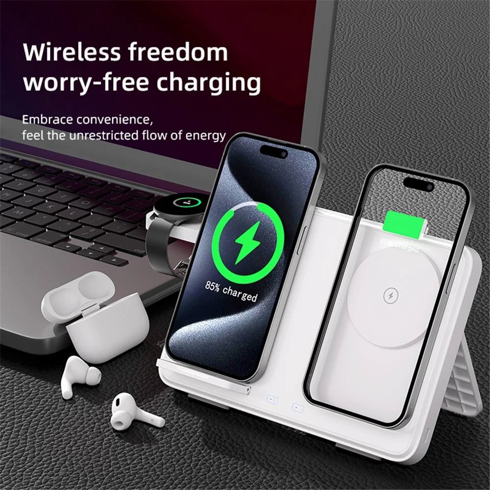 C30 15W Dual Ring Foldable 3 in 1 Wireless Charger Watch Earphone Phone Magnetic Wireless Charger - Black - 7