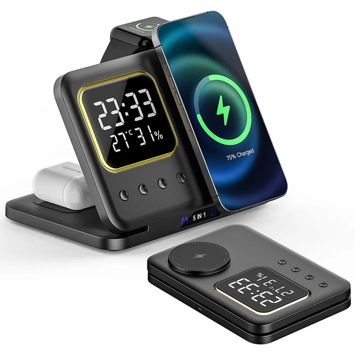 DH13 Clock Temperature Humidity Display Magnetic Phone Earphone Watch Wireless Charging Stand - 1
