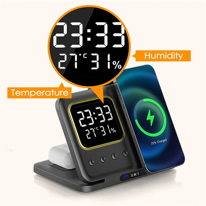DH13 Clock Temperature Humidity Display Magnetic Phone Earphone Watch Wireless Charging Stand - 2