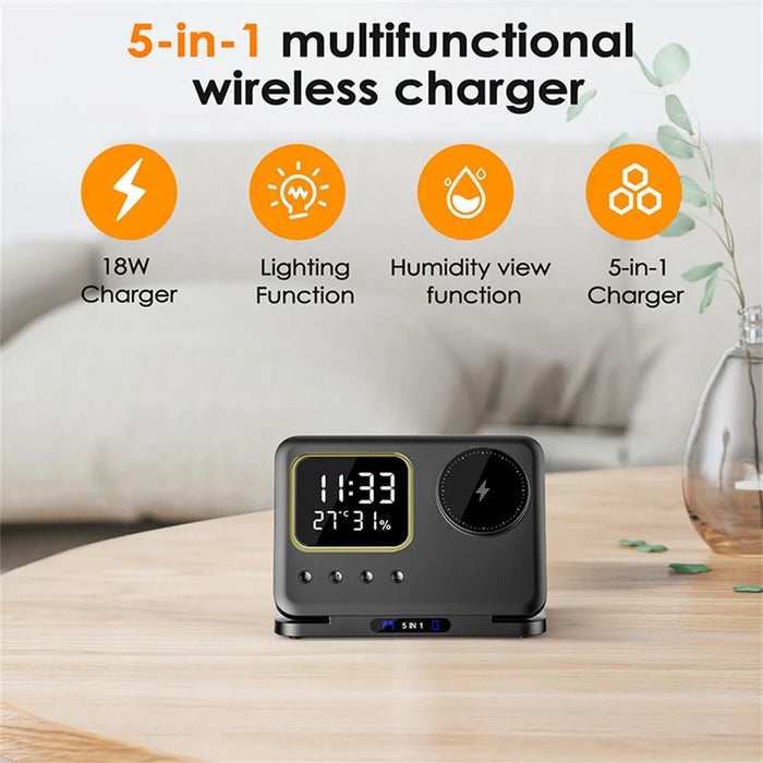DH13 Clock Temperature Humidity Display Magnetic Phone Earphone Watch Wireless Charging Stand - 3