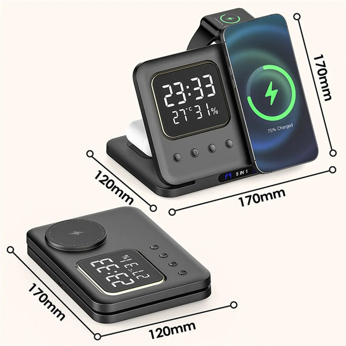 DH13 Clock Temperature Humidity Display Magnetic Phone Earphone Watch Wireless Charging Stand - 6