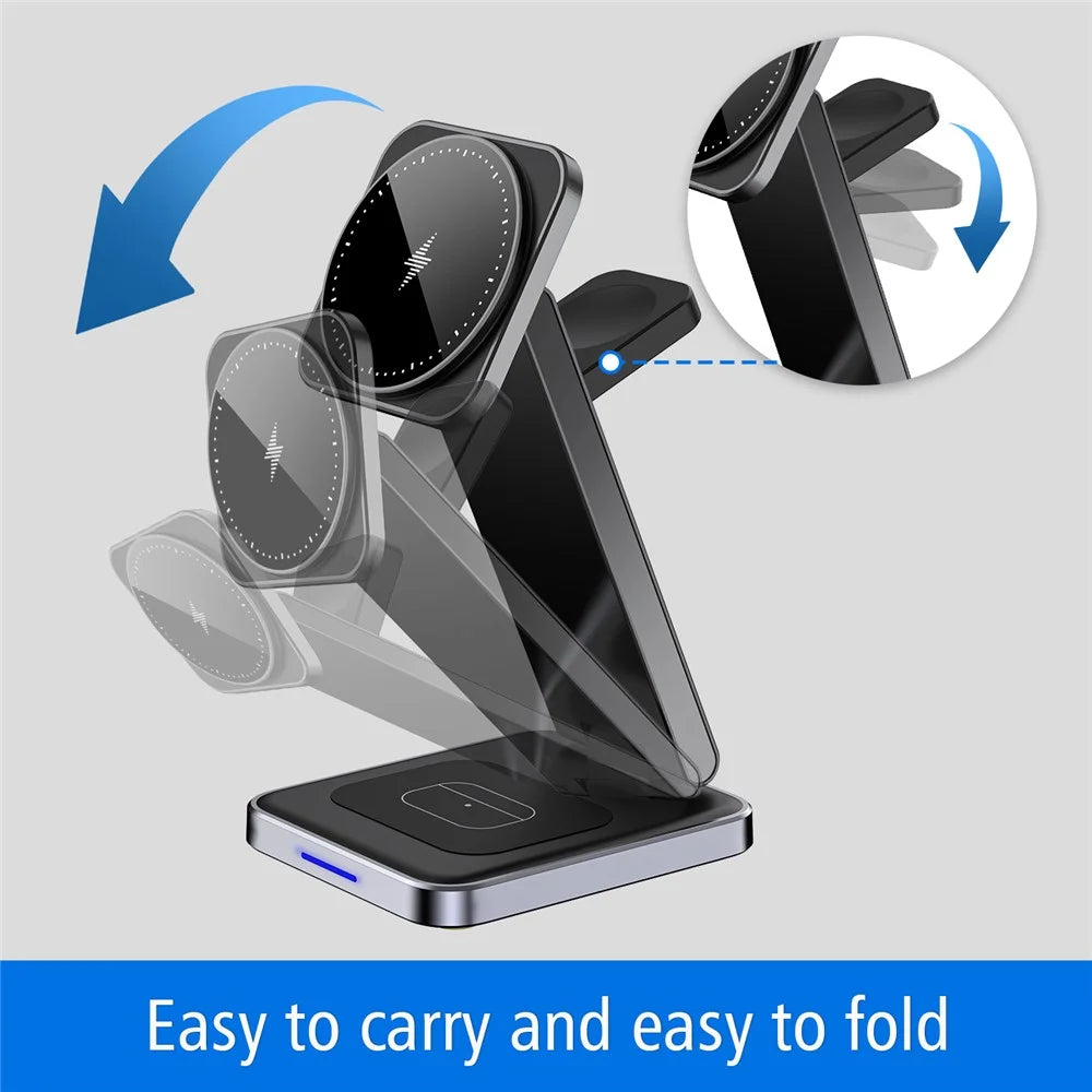 DH11 3-in-1 Foldable Charging Stand Phone Watch Earphone Zinc Alloy Magnetic Wireless Charger - 4