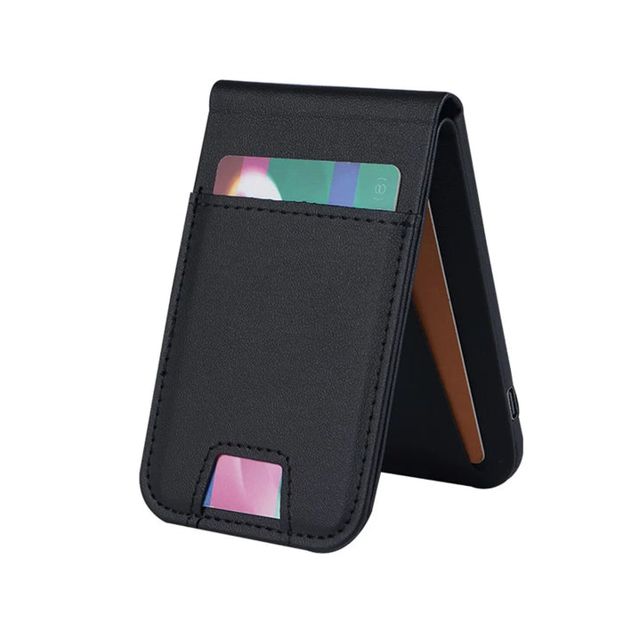 FLD-F5 3-in-1 Magnetic Wireless Charger Foldable Card Bag Mobile Phone Holder - Black - 2