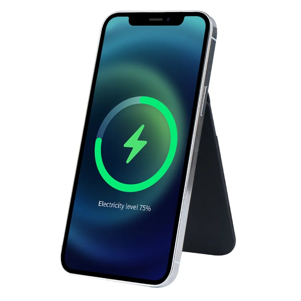FLD-F5 3-in-1 Magnetic Wireless Charger Foldable Card Bag Mobile Phone Holder - Black - 3