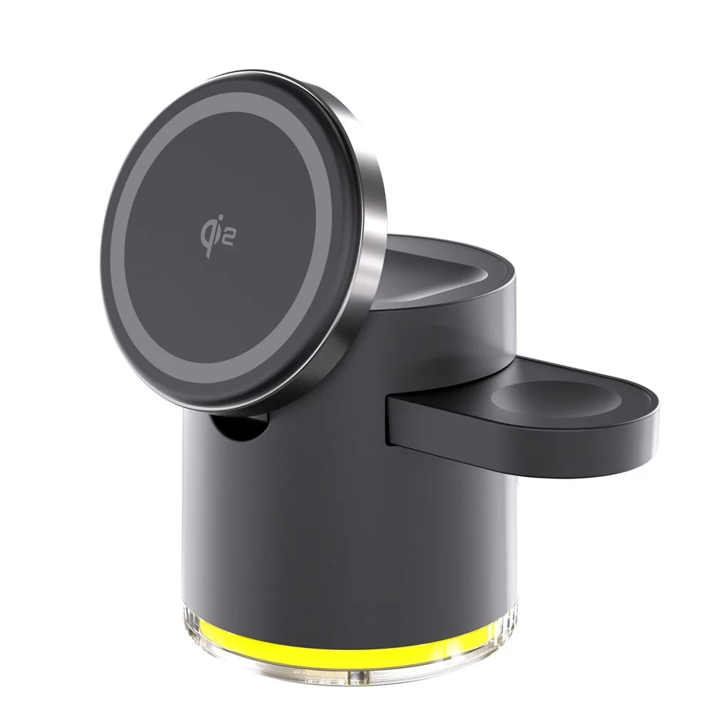 C16 QI2 Charging Stand Night Light Phone Watch Earphone 15W Magnetic Wireless Charger - Black - 2