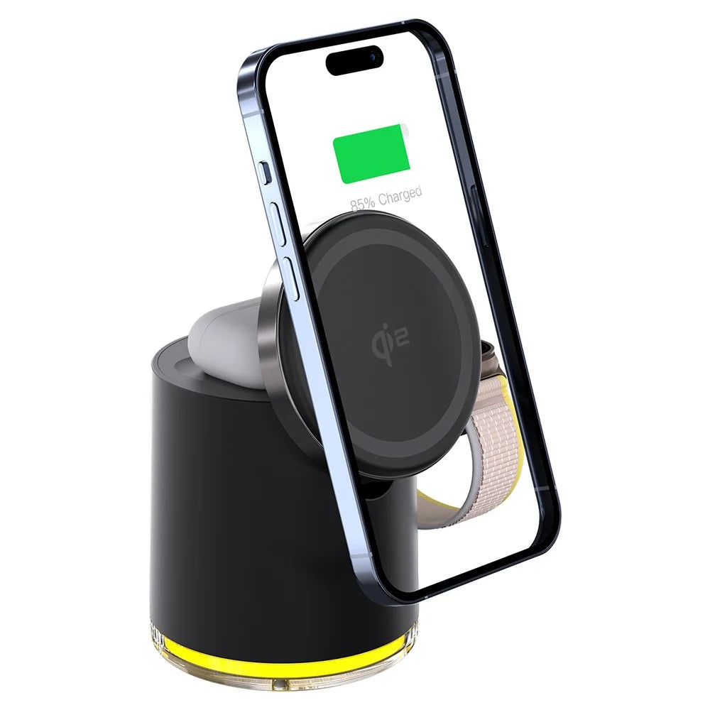 C16 QI2 Charging Stand Night Light Phone Watch Earphone 15W Magnetic Wireless Charger - Black - 3