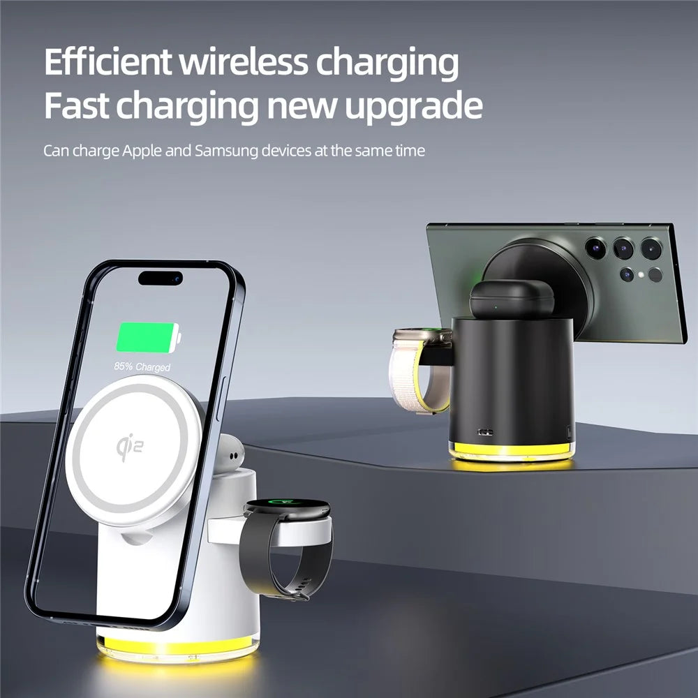 C16 QI2 Charging Stand Night Light Phone Watch Earphone 15W Magnetic Wireless Charger - Black - 6