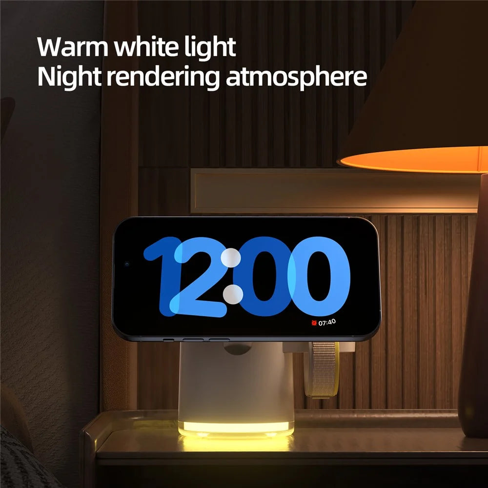 C16 QI2 Charging Stand Night Light Phone Watch Earphone 15W Magnetic Wireless Charger - Black - 7
