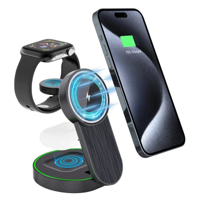 L9 15W Magnetic Wireless Charger Folding Charging Station for Apple Devices - Black - 1