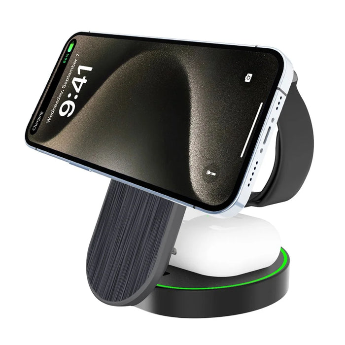 L9 15W Magnetic Wireless Charger Folding Charging Station for Apple Devices - Black - 4