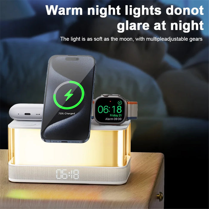 QXF-R8 Desktop Bluetooth-compatible Speaker Clock Atmosphere Light Magnetic Foldable Bracket Wireless Charger - 5