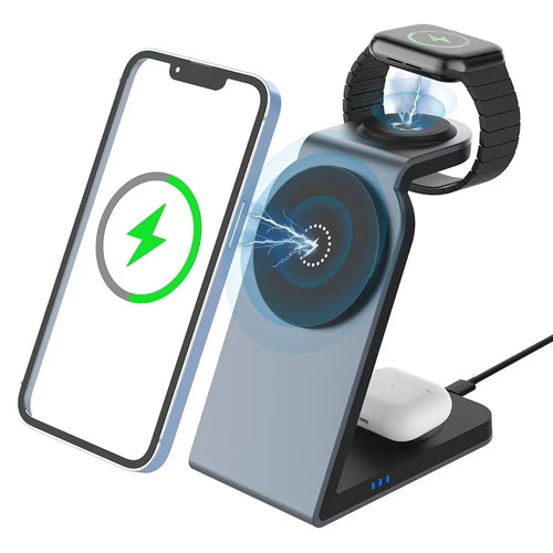 SW18 Magnetic 3-in-1 Metal Wireless Charger Desktop Charging Stand for Phone Earphone Smartwatch - 1