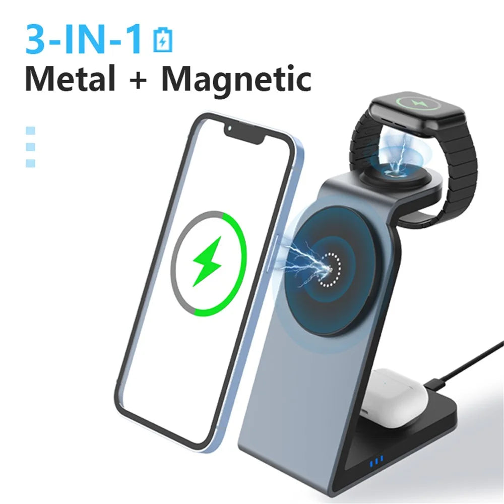 SW18 Magnetic 3-in-1 Metal Wireless Charger Desktop Charging Stand for Phone Earphone Smartwatch - 3