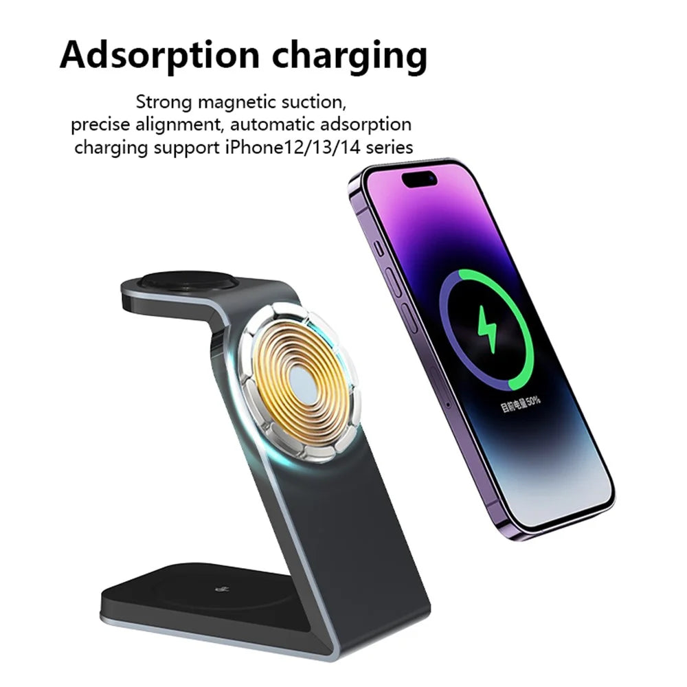 SW18 Magnetic 3-in-1 Metal Wireless Charger Desktop Charging Stand for Phone Earphone Smartwatch - 4